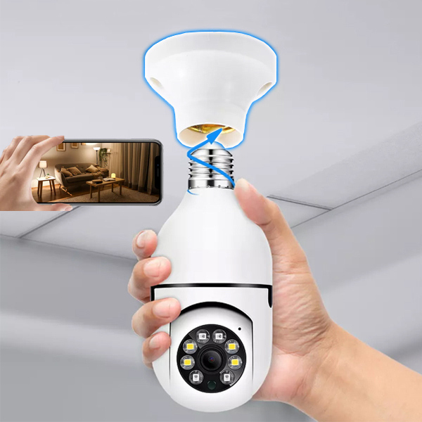 Belaidė lemputės formos apsaugos kamera su 360° matymo kampu ir naktiniu matymu | BULBCAM