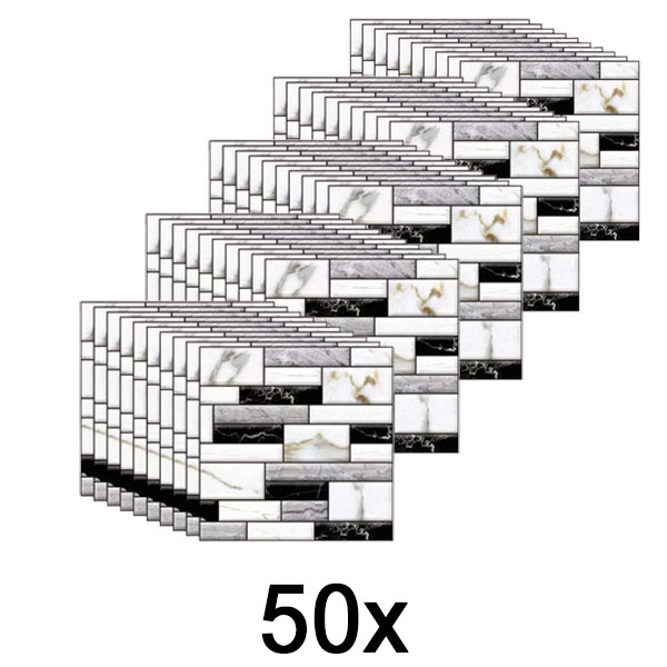 5x 3D sienų lipdukai su marmuro išvaizda (10 vnt.) | MARBLEBLOCKS
