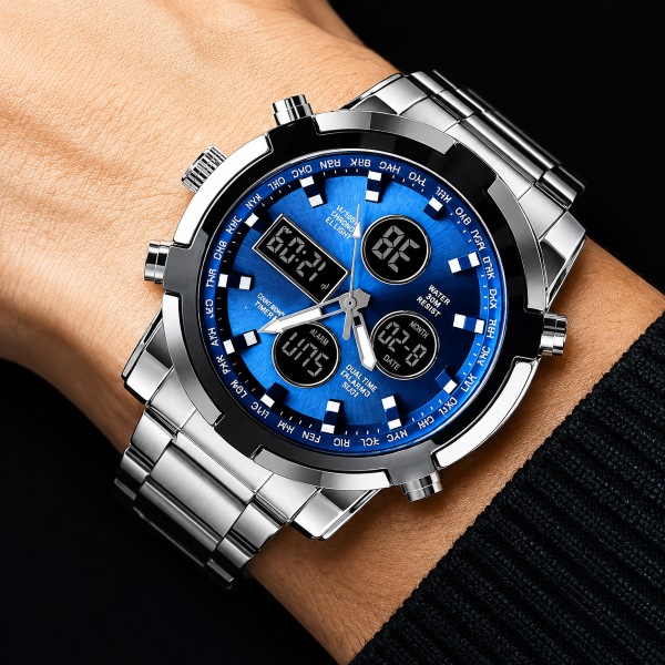 Dvigubo ciferblato plieninis laikrodis | WATCHROX
